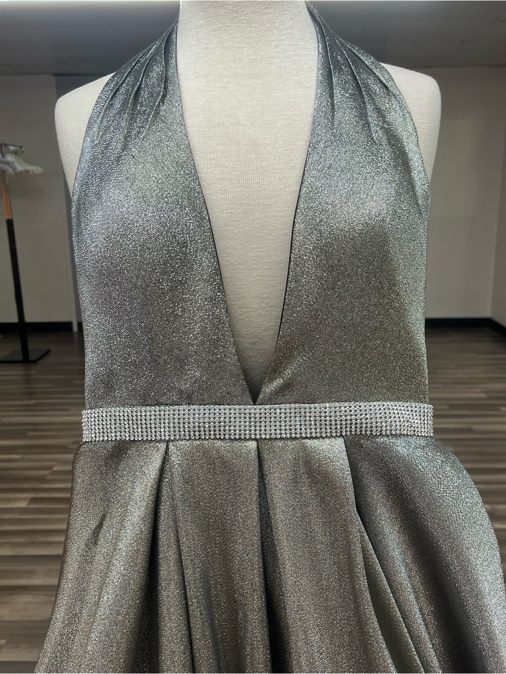JVN by Jovani Silver Halter A-Line Prom Gown - Picture 2 of 6
